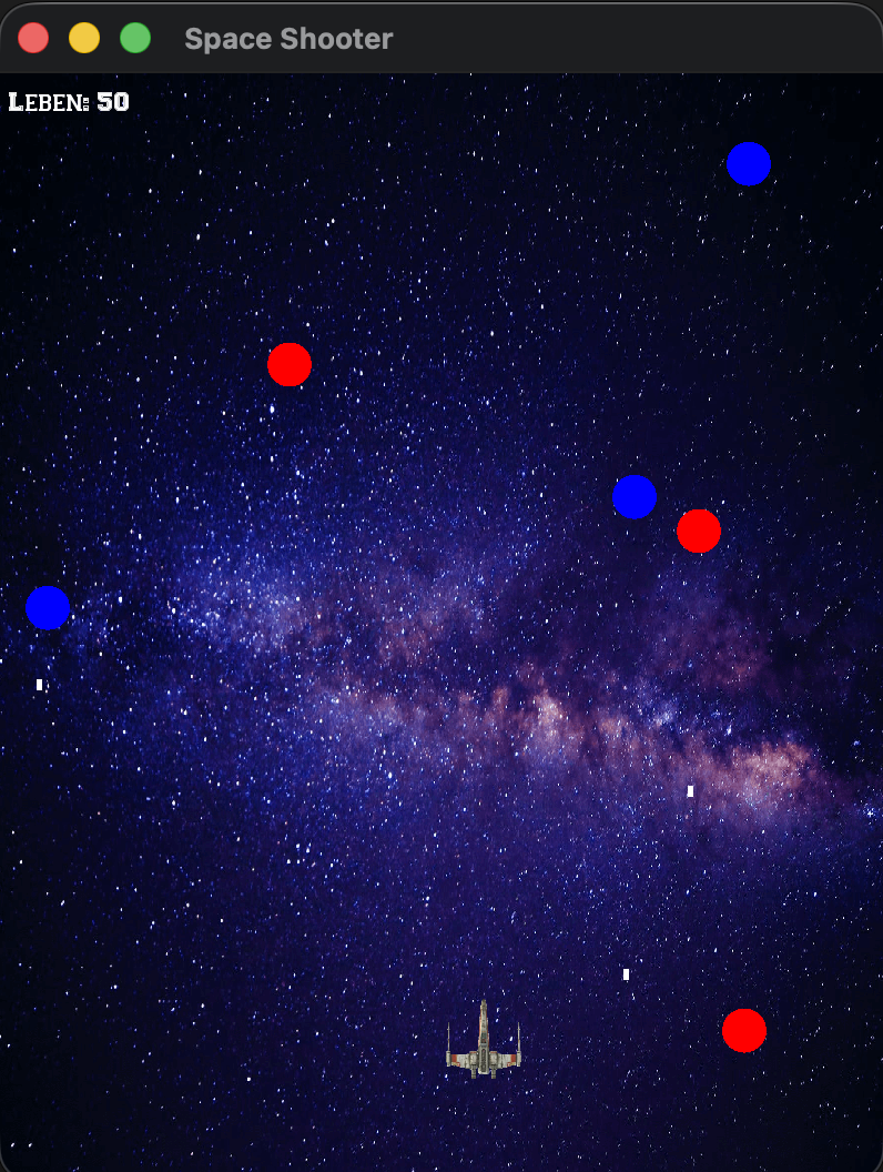 Space Shooter: Startbildschirm mit Leben-Counter