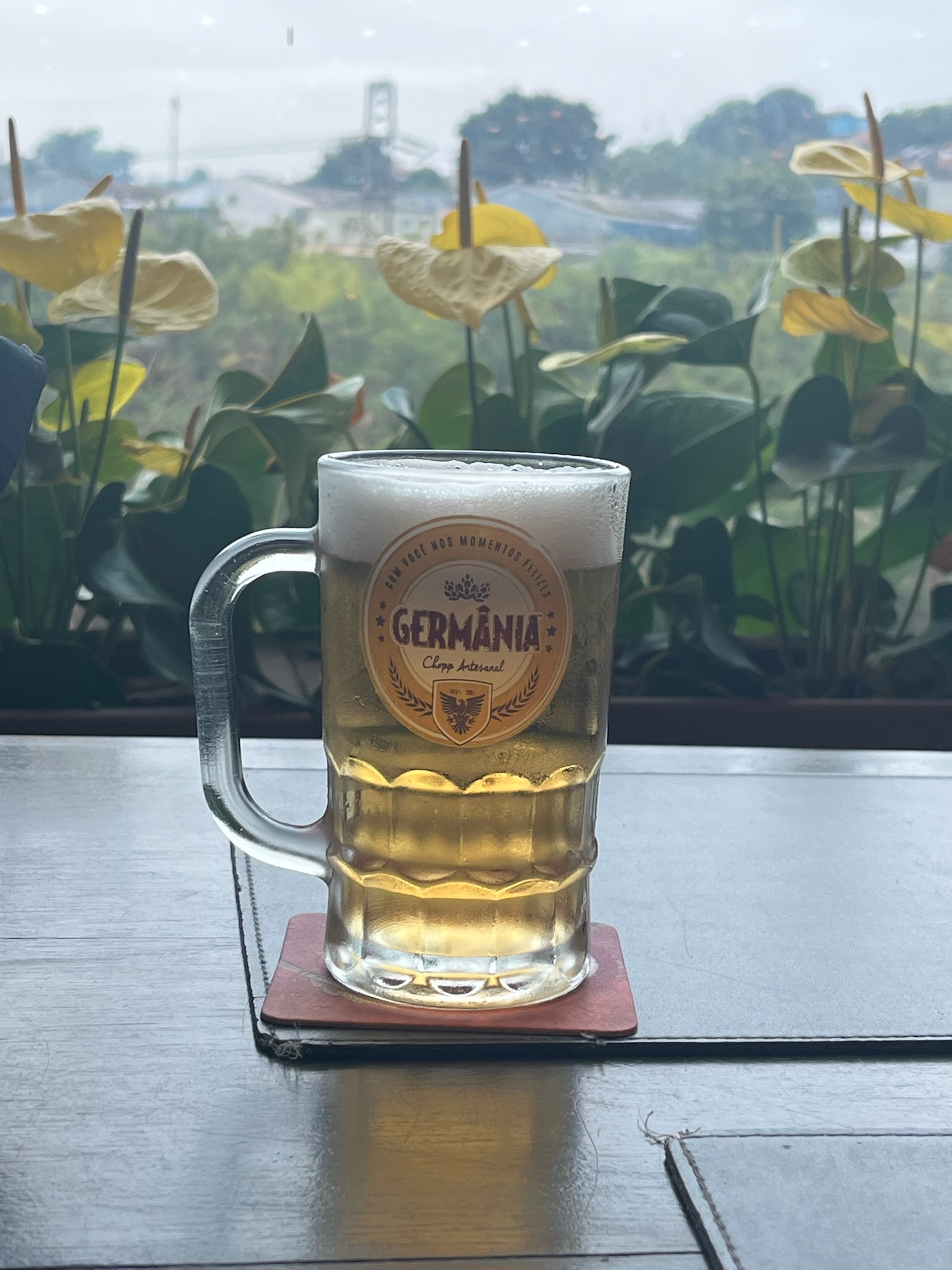 Chopp der Brauerei Germânia mit Blick über Grünflächen